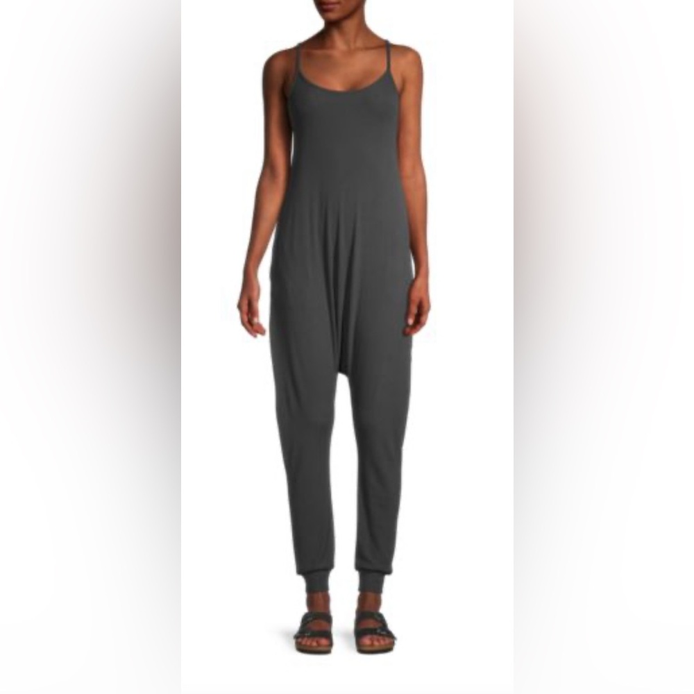 Spiritual Gangster Gray Ribbed Harem Jumpsuit Spaghetti Straps Tapered Legs XS-S